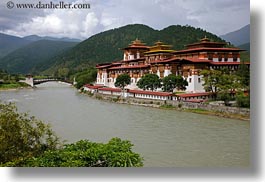 asia, asian, bhutan, buddhist, clouds, dzong, horizontal, nature, people, punakha dzong, religious, rivers, sky, temples, photograph