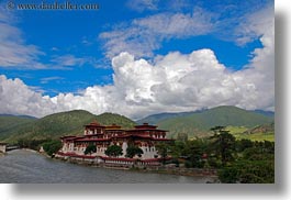 asia, asian, bhutan, buddhist, clouds, dzong, horizontal, nature, people, punakha dzong, religious, rivers, sky, temples, photograph