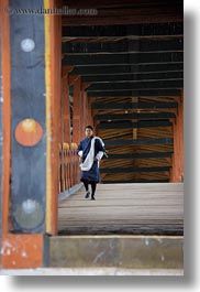 asia, asian, bhutan, bridge, buddhist, men, over, people, punakha dzong, religious, temples, vertical, walking, photograph