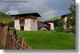 asia, asian, bhutan, bridge, buddhist, horizontal, people, punakha dzong, rainbow, religious, temples, photograph