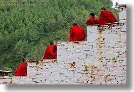asia, asian, bhutan, buddhist, clothes, horizontal, monks, people, religious, rinpung dzong, robes, stairs, style, photograph