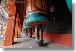 asia, asian, bhutan, buddhist, horizontal, prayers, religious, rinpung dzong, style, wheels, photograph