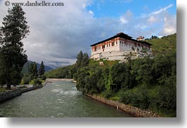 asia, asian, bhutan, buddhist, clouds, dzong, horizontal, nature, religious, rinpung, rinpung dzong, rivers, sky, style, water, photograph