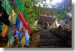 asia, bhutan, buddhist, drukgyel, dzong, flags, horizontal, prayer flags, religious, stairs, taktsang, temples, photograph