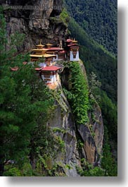 asia, bhutan, buddhist, cliffs, religious, taktsang, temples, trees, vertical, photograph