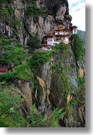 asia, bhutan, buddhist, cliffs, religious, taktsang, temples, trees, vertical, photograph