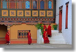 asia, asian, bhutan, buddhist, clothes, horizontal, monks, people, religious, robes, style, tashichho dzong, temples, photograph