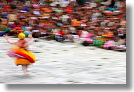asia, asian, bhutan, buddhist, clothes, costumes, dancers, horizontal, people, religious, spinning, style, tashichho dzong, yellow, photograph