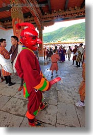 asia, asian, bhutan, buddhist, clothes, costumes, penis, people, religious, robes, tashichho dzong, vertical, wooden, photograph