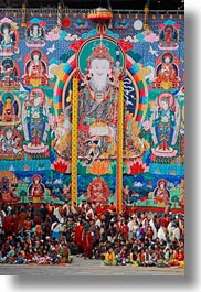 asia, asian, bhutan, crowds, people, style, tapestry, under, vertical, wangduephodrang dzong, photograph