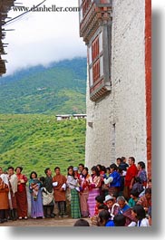 asia, asian, bhutan, buildings, crowds, people, style, vertical, wangduephodrang dzong, womens, photograph