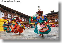 asia, asian, bhutan, blur, buddhist, clothes, costumes, dancers, events, festival, horizontal, motion, motion blur, people, religious, style, wangduephodrang dzong, photograph