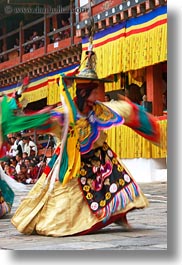 asia, asian, bhutan, blur, buddhist, clothes, costumes, dancers, events, festival, motion, motion blur, people, religious, style, vertical, wangduephodrang dzong, photograph