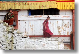 asia, asian, bhutan, boys, down, horizontal, people, running, stairs, wangduephodrang dzong, photograph