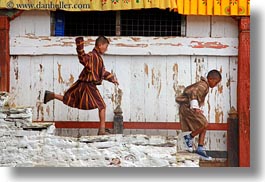 asia, asian, bhutan, boys, down, horizontal, people, running, stairs, wangduephodrang dzong, photograph