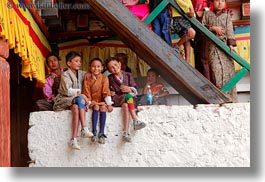 asia, asian, bhutan, boys, horizontal, people, stairs, under, wangduephodrang dzong, photograph