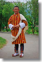 asia, asian, bhutan, gho, men, people, traditional, vertical, wangduephodrang dzong, photograph