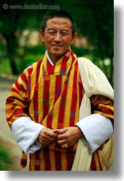 asia, asian, bhutan, gho, men, people, traditional, vertical, wangduephodrang dzong, photograph