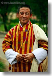 asia, asian, bhutan, gho, men, people, traditional, vertical, wangduephodrang dzong, photograph