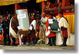 asia, asian, bhutan, carrying, horizontal, men, people, prizes, wangduephodrang dzong, photograph