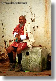 asia, asian, beards, bhutan, men, old, people, vertical, wangduephodrang dzong, photograph