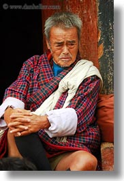 asia, asian, bhutan, men, old, people, scowl, vertical, wangduephodrang dzong, photograph