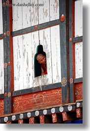 asia, asian, bhutan, buddhist, clothes, men, people, religious, robes, style, vertical, wangduephodrang dzong, windows, photograph