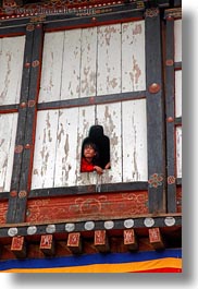 asia, asian, bhutan, people, vertical, wangduephodrang dzong, windows, photograph