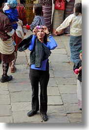 asia, bhutan, cameras, eyes, people, purple, vertical, wangduephodrang dzong, womens, photograph