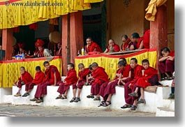 asia, asian, bhutan, boys, buddhist, clothes, colors, horizontal, monks, people, red, religious, robes, style, wangduephodrang dzong, photograph