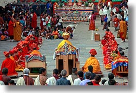 asia, asian, bhutan, buddhist, clothes, colors, horizontal, monks, pageantry, people, red, religious, robes, style, wangduephodrang dzong, photograph