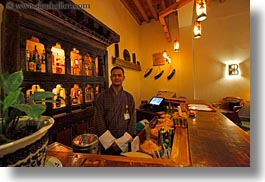 asia, bartender, bhutan, glow, horizontal, lights, zhiwa ling hotel, photograph