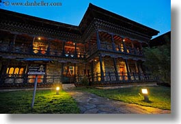 asia, bhutan, glow, grounds, horizontal, hotels, lights, zhiwa ling hotel, photograph