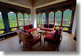 asia, bhutan, horizontal, lounge, windows, zhiwa ling hotel, photograph