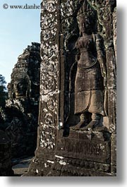 angkor thom, apsara, asia, bas reliefs, bayon, cambodia, vertical, photograph