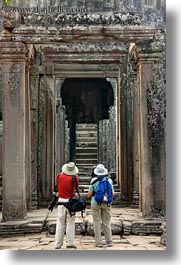 angkor thom, asia, bayon, cambodia, people, temples, vertical, viewing, photograph