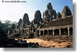 angkor thom, asia, bayon, cambodia, facades, horizontal, temples, photograph