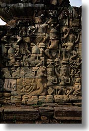 angkor thom, apsara, asia, bas reliefs, cambodia, elephant terrace, vertical, photograph