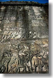 angkor thom, asia, bas reliefs, cambodia, complex, elephant terrace, vertical, photograph