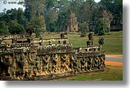 angkor thom, asia, bas reliefs, cambodia, elephant terrace, garuda, horizontal, photograph