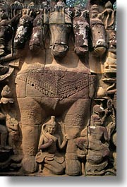 angkor thom, asia, bas reliefs, cambodia, elephant terrace, headed, horses, multi, vertical, photograph