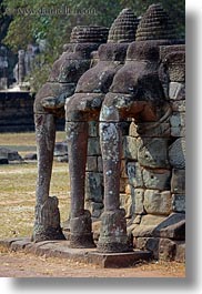 angkor thom, asia, cambodia, elephant terrace, elephants, stones, vertical, walls, photograph