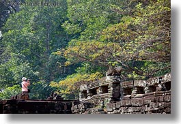 angkor thom, asia, cambodia, elephant terrace, horizontal, photographing, tourists, trees, photograph