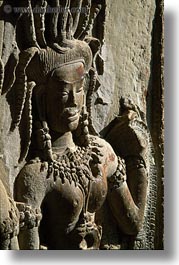 angkor wat, apsara, asia, bas reliefs, cambodia, vertical, photograph