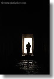 angkor wat, asia, cambodia, doors, silhouettes, vertical, walking, photograph