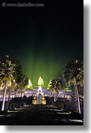 angkor wat, asia, cambodia, green, illuminated, long exposure, nite, paths, stones, towers, vertical, photograph