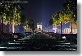 angkor wat, asia, cambodia, gates, horizontal, illuminated, long exposure, nite, palms, paths, trees, west, photograph