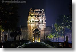 angkor wat, asia, cambodia, gates, horizontal, illuminated, long exposure, nite, palms, paths, trees, west, photograph