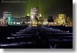angkor wat, asia, cambodia, gates, horizontal, illuminated, long exposure, nite, palms, paths, trees, west, photograph