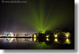 angkor wat, asia, cambodia, glow, green, horizontal, long exposure, nite, reflections, towers, photograph